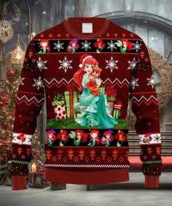 Xmas Little Ariel Mermaid Red Brown Christmas Ugly Sweater 3D