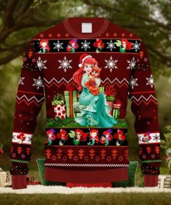 Xmas Little Ariel Mermaid Red Brown Christmas Ugly Sweater 3D