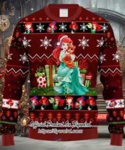 Xmas Little Ariel Mermaid Red Brown Ugly Christmas Sweater