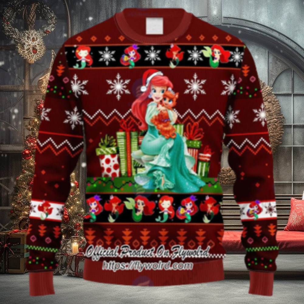Xmas Little Ariel Mermaid Red Brown Ugly Christmas Sweater Xmas Little Ariel Mermaid Red Brown Ugly Christmas Sweater