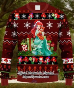 Xmas Little Ariel Mermaid Red Brown Ugly Christmas Sweater