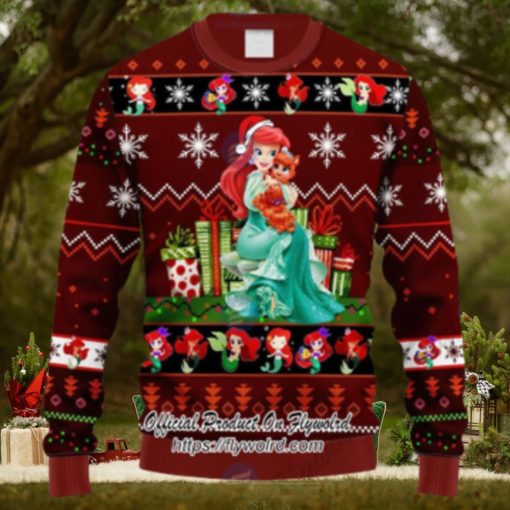Xmas Little Ariel Mermaid Red Brown Ugly Christmas Sweater