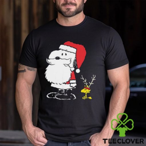 Holiday Snoopy Woodstock Antlers Santa Short Sleeve T Shirt, Peanuts Snoopy Santa Claus Woodstock Chritmas Tee