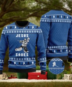 Hockey Jesus Saves Ugly Christmas Sweater