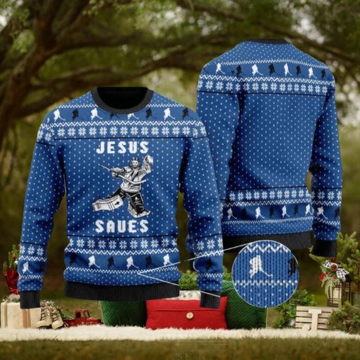Hockey Jesus Saves Ugly Christmas Sweater