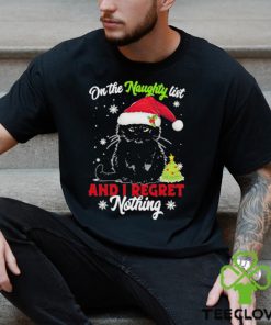 Santa Black Cat On the naughty list and I regret Nothing Christmas 2023 Shirt