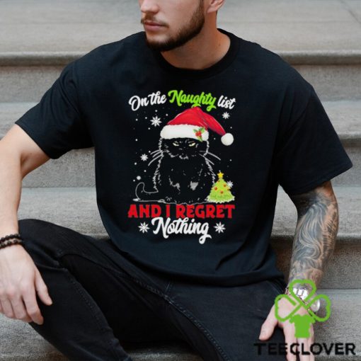 Santa Black Cat On the naughty list and I regret Nothing Christmas 2023 Shirt