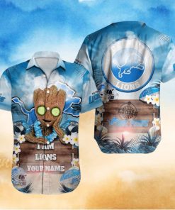 Detroit Lions NFL Hawaiian Shirt Baby Groot Lover Custom Name For Fans