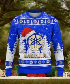 Yamaha Blue Logo Wearing Santa Hat Trending Christmas Gift AOP Ugly Christmas Sweater Men Women Winter Gift