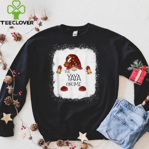 Yaya Gnome Buffalo Plaid Christmas Light Bleached T Shirt