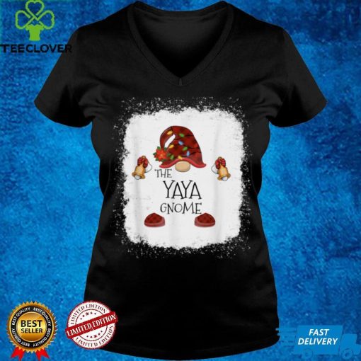 Yaya Gnome Buffalo Plaid Christmas Light Bleached T Shirt