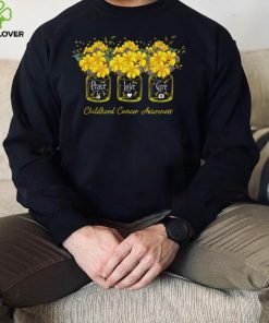 Yellow Flower Jar Peace Love Cure Childhood Cancer Flower Jar New Design T Shirt