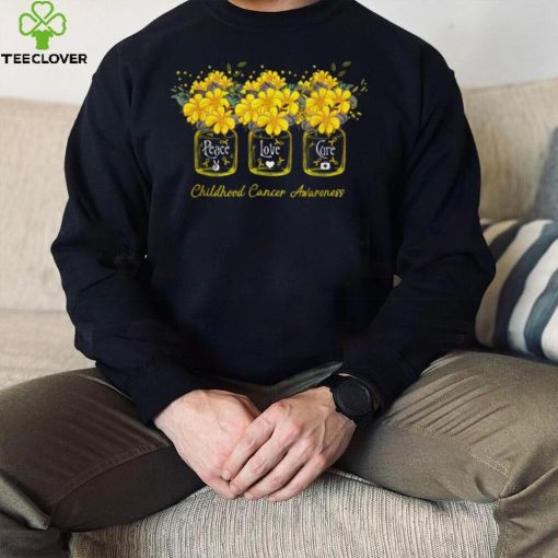 Yellow Flower Jar Peace Love Cure Childhood Cancer Flower Jar New Design T Shirt