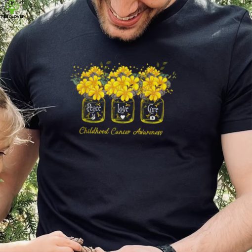 Yellow Flower Jar Peace Love Cure Childhood Cancer Flower Jar New Design T Shirt