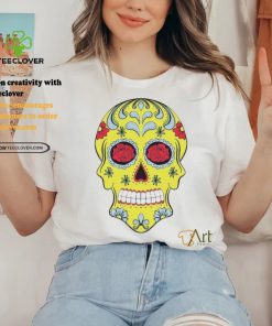 Yellow Sugar Skull With Flowers and Rose T Shirt 1 Yellow Sugar Skull With Flowers and Rose T Shirt