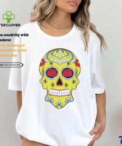 Yellow Sugar Skull With Flowers and Rose T Shirt 2 Yellow Sugar Skull With Flowers and Rose T Shirt