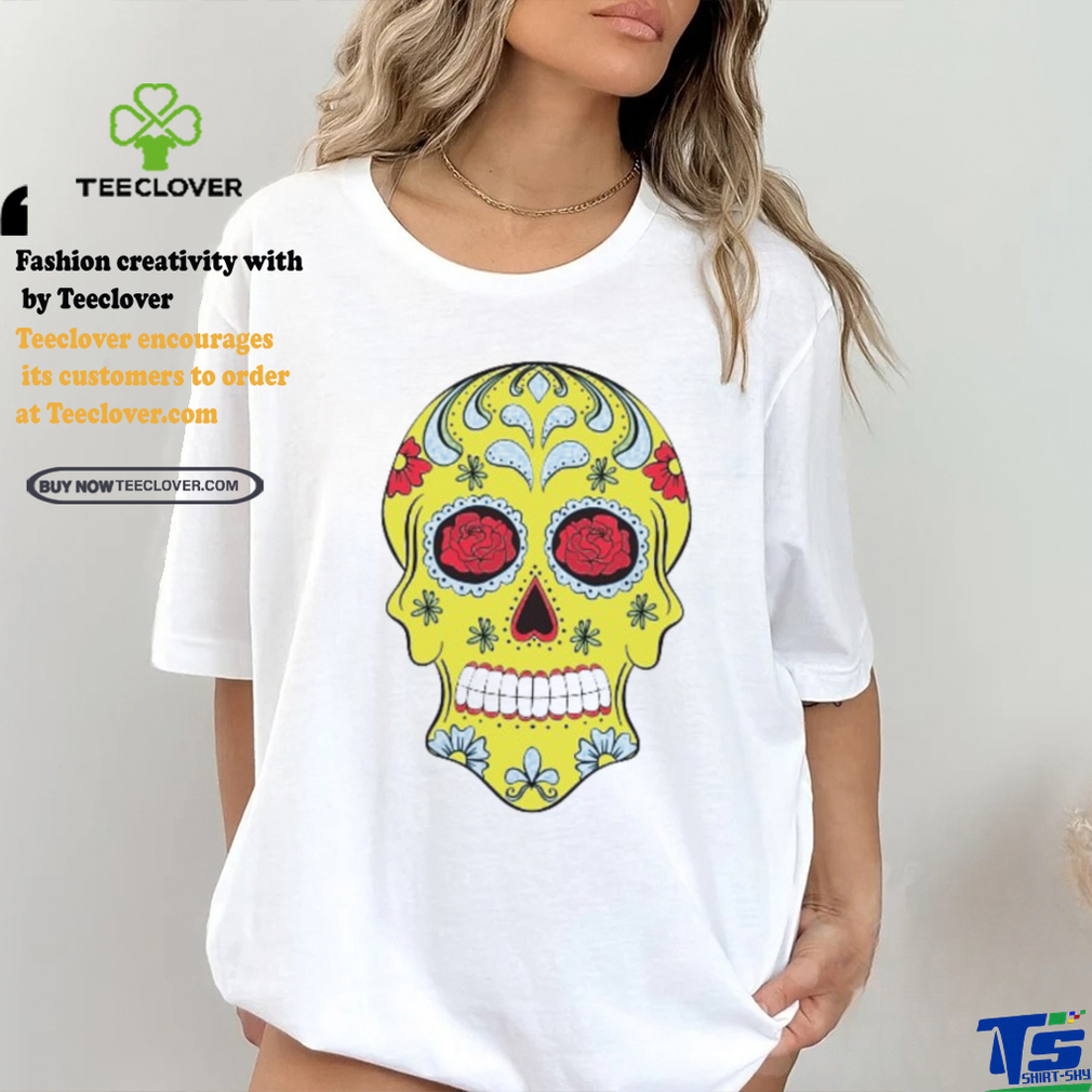 Yellow Sugar Skull With Flowers and Rose T Shirt Yellow Sugar Skull With Flowers and Rose T Shirt