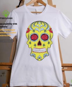 Yellow Sugar Skull With Flowers and Rose T Shirt 3 Yellow Sugar Skull With Flowers and Rose T Shirt
