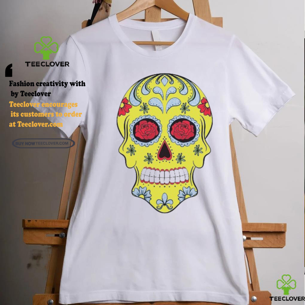 Yellow Sugar Skull With Flowers and Rose T Shirt Yellow Sugar Skull With Flowers and Rose T Shirt