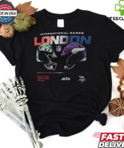 York Jets vs. Minnesota Vikings Nike Black International Games London 2024 T Shirt