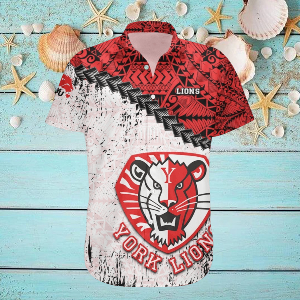 York Lions Ca Cis Grunge Polynesian Tattoo Pattern Hawaiian Shirt For Fans York Lions Ca Cis Grunge Polynesian Tattoo Pattern Hawaiian Shirt For Fans