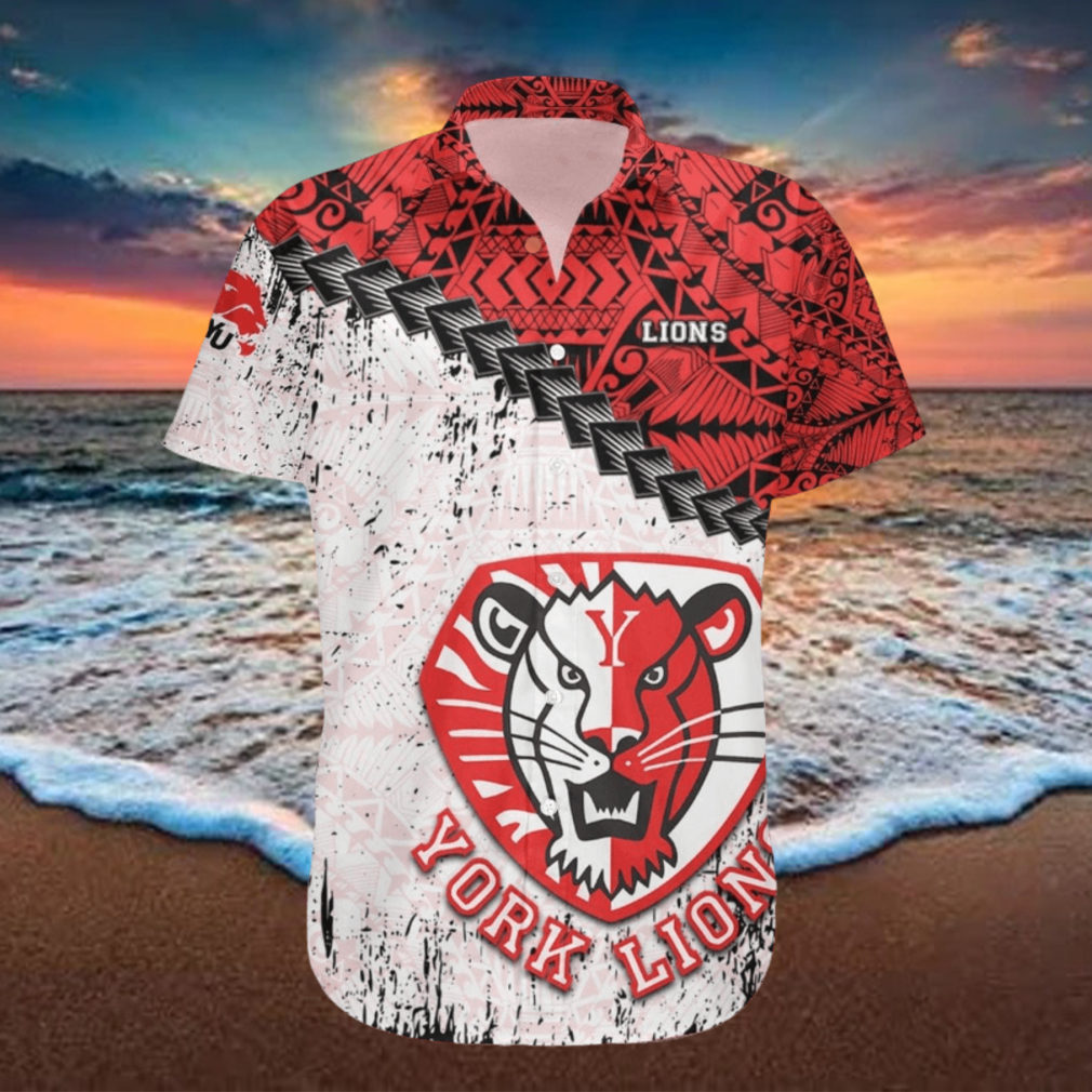 York Lions Ca Cis Grunge Polynesian Tattoo Pattern Hawaiian Shirt For Fans York Lions Ca Cis Grunge Polynesian Tattoo Pattern Hawaiian Shirt For Fans