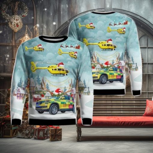 Yorkshire Air Ambulance Car & Eurocopter EC 145T2 Christmas AOP Ugly Sweater Holiday Sweater For Men And Women
