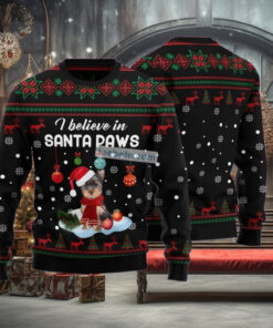 Yorkshire Terrier Santa Paw Black Funny Christmas Sweaters For Adults