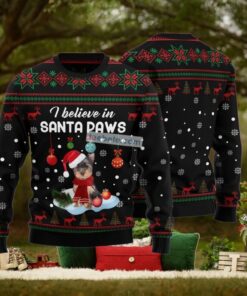 Yorkshire Terrier Santa Paw Black Funny Christmas Sweaters For Adults