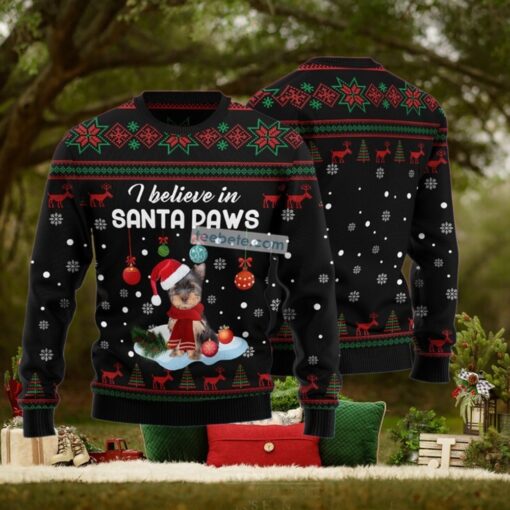 Yorkshire Terrier Santa Paw Black Funny Christmas Sweaters For Adults