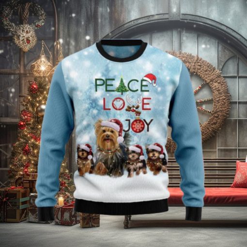 Yorkshire Terriers Dog Peace Love Joy Ugly Christmas Sweater Unique Gift