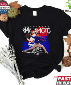 Yoshinobu Yamamoto 18 Los Angeles Dodgers rising sun signature shirt