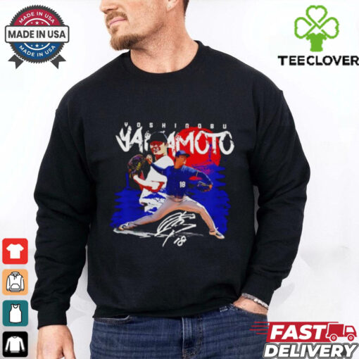 Yoshinobu Yamamoto 18 Los Angeles Dodgers rising sun signature shirt