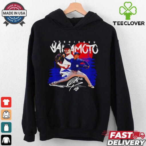 Yoshinobu Yamamoto 18 Los Angeles Dodgers rising sun signature shirt