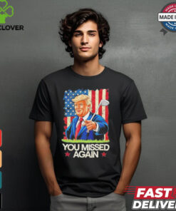 You Missed Again Trump 2024 USA Flag Golf Cartoon shirt