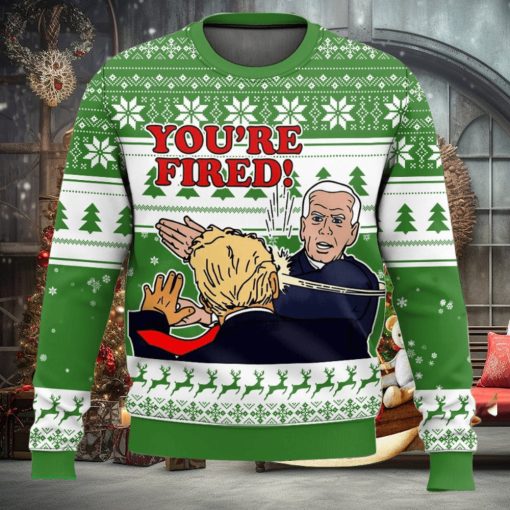 You’re Fired! Joe Biden slaps Donald Trump Ugly Sweater Green Christmas Gift For Men And Women Holidays