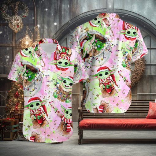 Yuletide Groove Baby Yoda Christmas Tropical Print Hawaiian Shirt Extravaganza