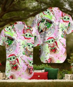 Yuletide Groove Baby Yoda Christmas Tropical Print Hawaiian Shirt Extravaganza