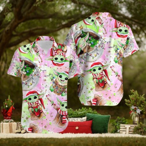 Yuletide Groove Baby Yoda Christmas Tropical Print Hawaiian Shirt Extravaganza