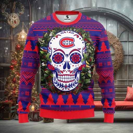 Montreal Canadians Skull Flower Ugly Christmas Ugly Sweater