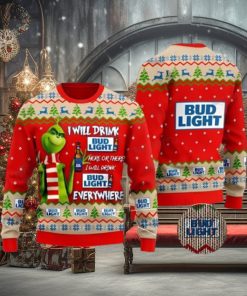 Bud Light Grinch Ugly Beer Ugly Christmas Sweater Xmas 3D Printed Christmas Sweater Gift