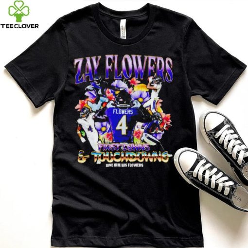 Zay Flowers Baltimore Ravens first downs and touchdowns give him flowers vintage hoodie, sweater, longsleeve, shirt v-neck, t-shirt