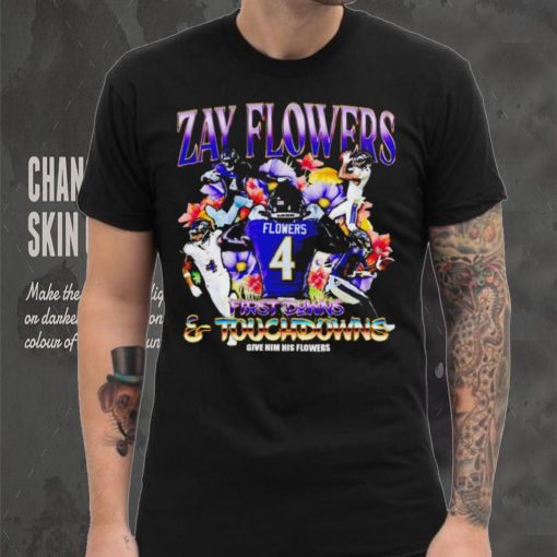 Zay Flowers Baltimore Ravens first downs and touchdowns give him flowers vintage hoodie, sweater, longsleeve, shirt v-neck, t-shirt