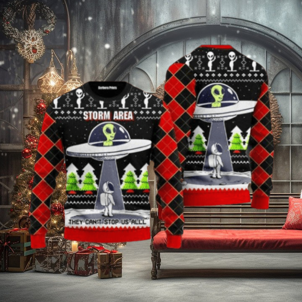 Alien Stop Area Ugly Christmas Sweater For Men & Women Alien Stop Area Ugly Christmas Sweater For Men & Women