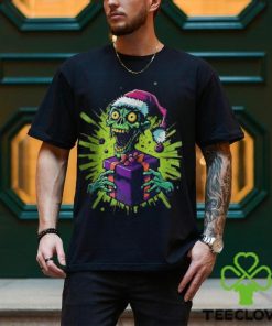 Zombie tenant une boîte cadeau coiffé d'un chapeau de Noël T shirt