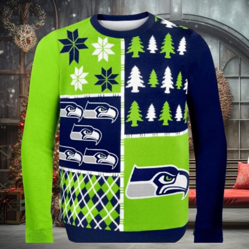 Seattle Seahawks Busy Block Nfl Ugly Christmas Sweaters