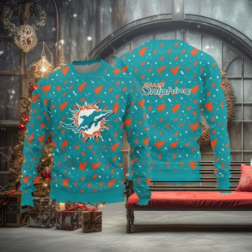 Miami Dolphins Christmas Pine Tree Patterns Pattern Knitted Ugly Christmas Sweater AOP Gift For Men And Women Miami Dolphins Christmas Pine Tree Patterns Pattern Knitted Ugly Christmas Sweater AOP Gift For Men And Women