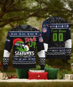 Custom NFL Seattle Seahawks Ugly Christmas Sweater Grinch Drink Up Christmas Gift For Football Fans