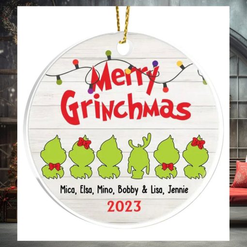 Personalized Grinch Family With Name Christmas Ceramic Ornament