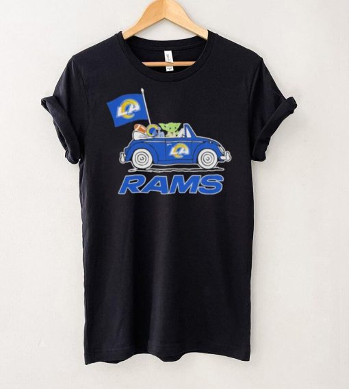 aby Yoda Drive A Car Los Angeles Rams Football Flag Logo Shirt